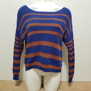 Mine sweater Small striped knit pullover pocket side split bust patch pocket